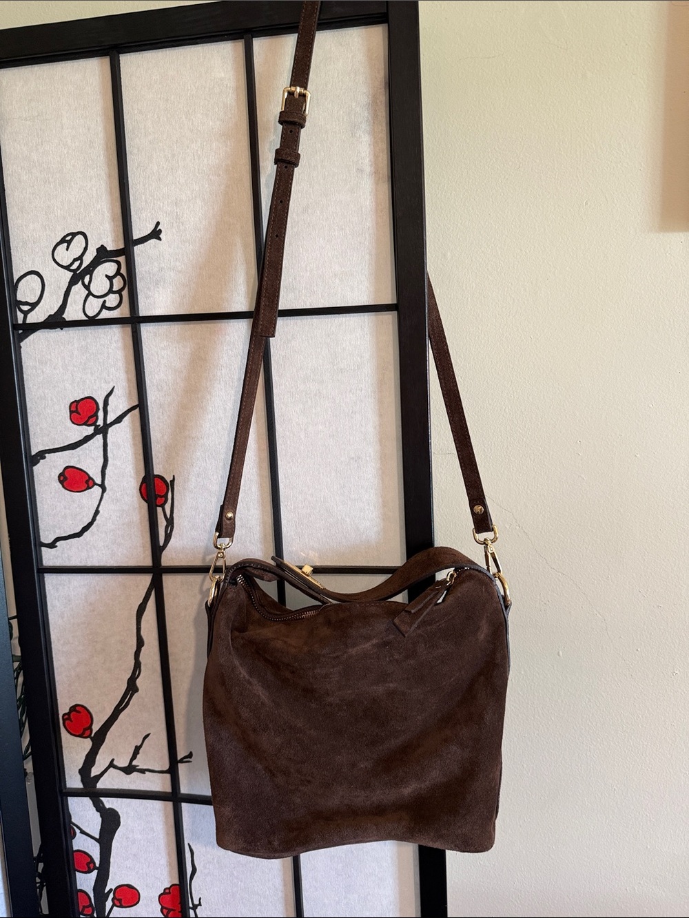 Dark Brown Suede Adjustable Shoulder Bag-Claudia Firenze